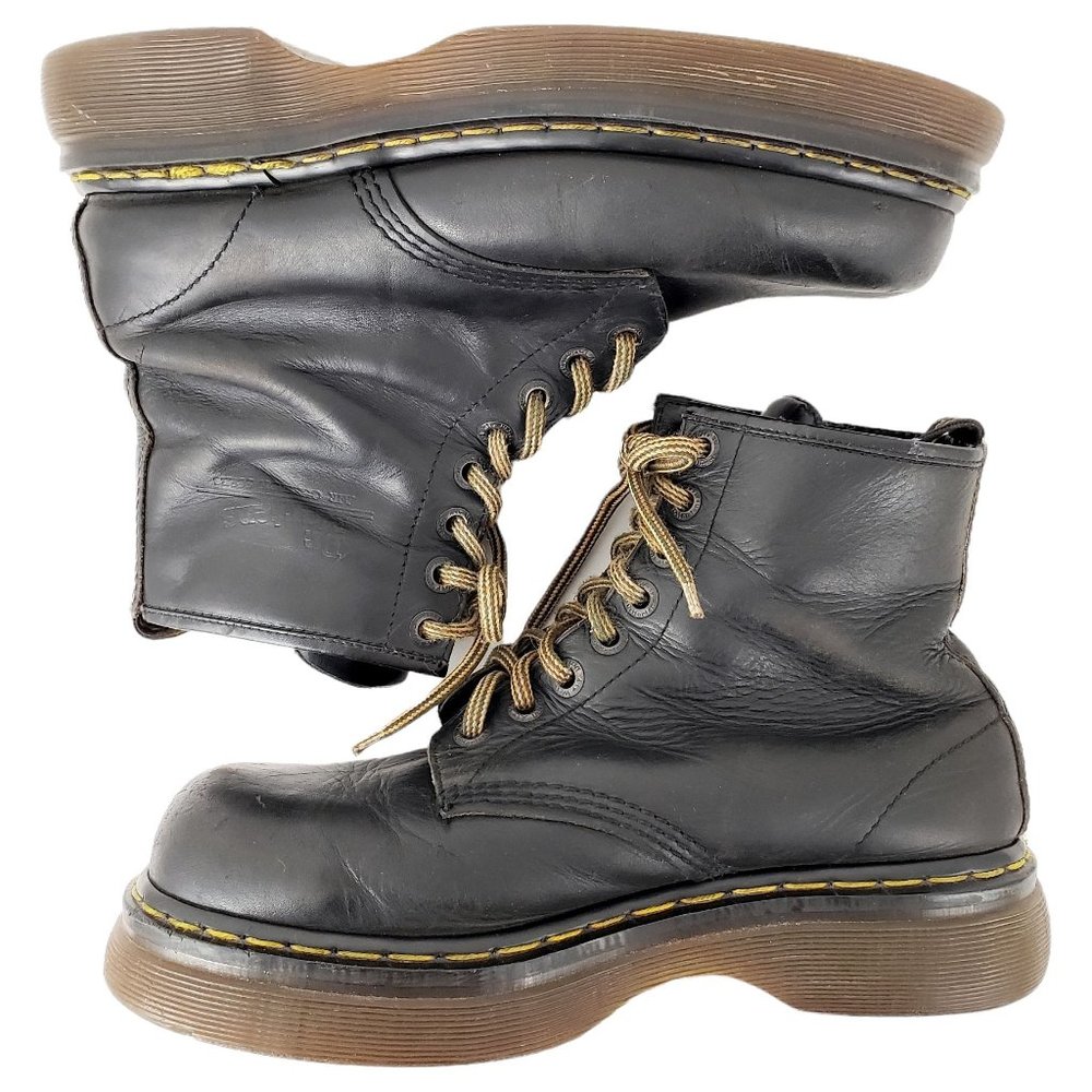 DR. MARTENS Vintage 90s Made in England Black Leather Combat Boots Men's 9 - Picture 3 of 12